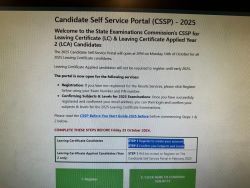 6th year Leaving Certificate Candidate Self Service Portal 2025 CSSP